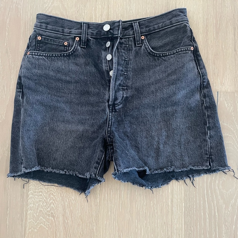 Denim Forum Black Washed High-Rise Cutoff Jean Shorts